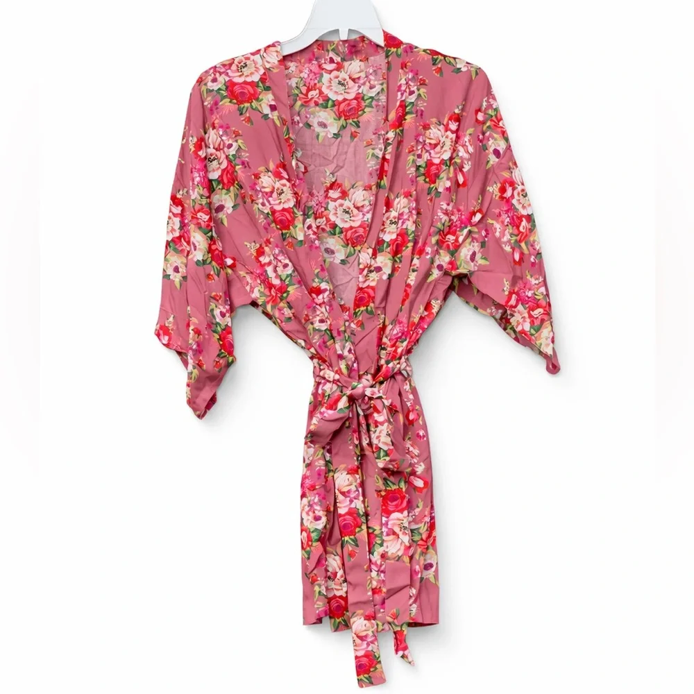 Dusty Rose Floral Bridesmaid Robe Cotton Wedding Getting Ready Robe One Size NEW