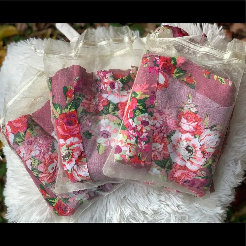 Dusty Rose Floral Bridesmaid Robe Cotton Wedding Getting Ready Robe One Size NEW