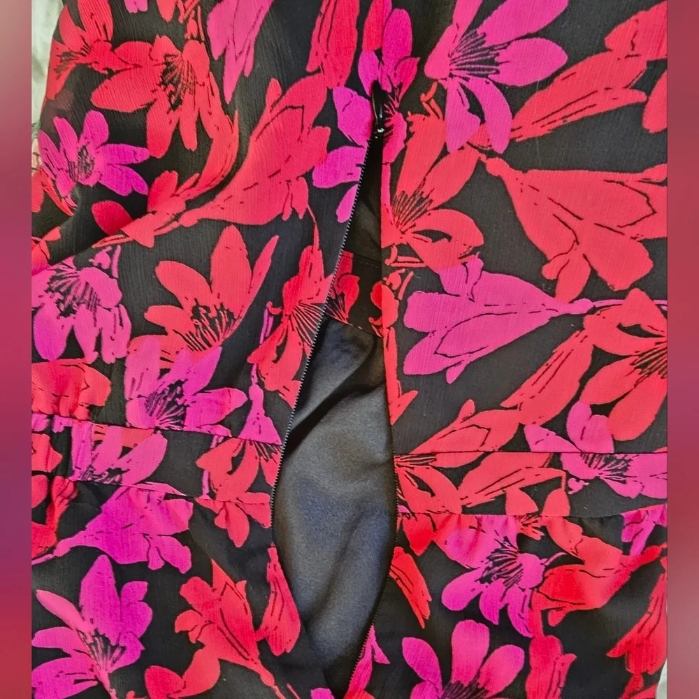 J. Crew Red and Pink Floral Long Sleeve Dress