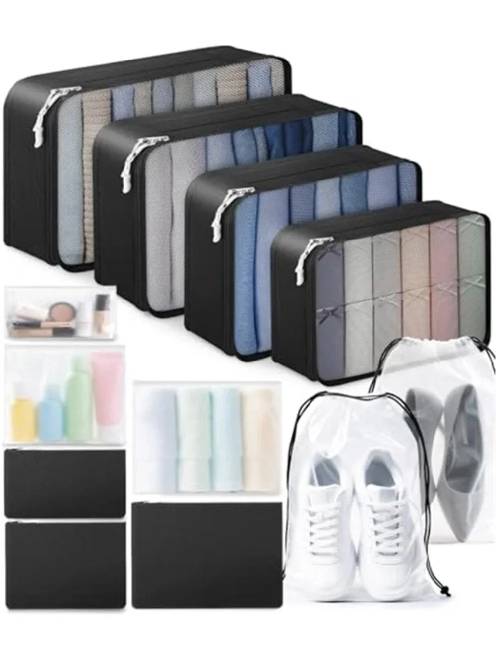 12 Piece Travel Packing Cubes Luggage Organizer Set Shoe Bags Waterproof
