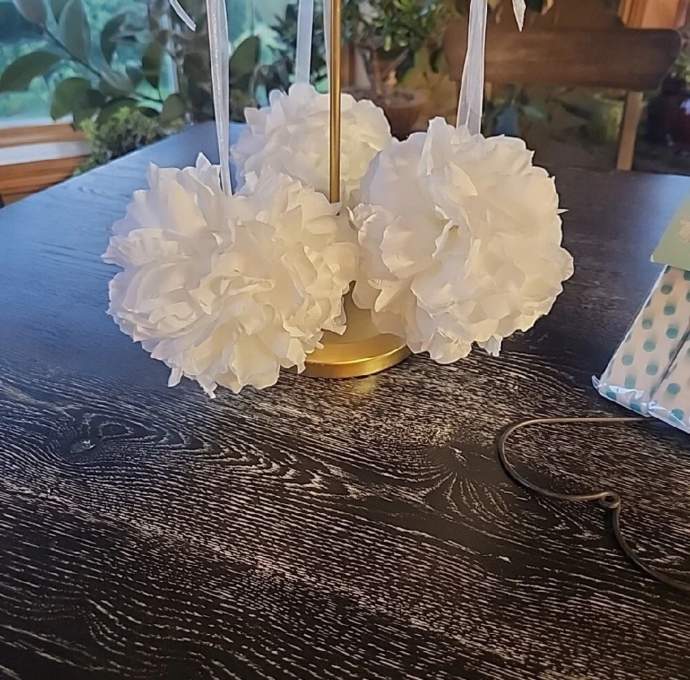 White Nylon & Tissue Pom-Pom Hanging Decorations-Home Party Supplies Set Of Six