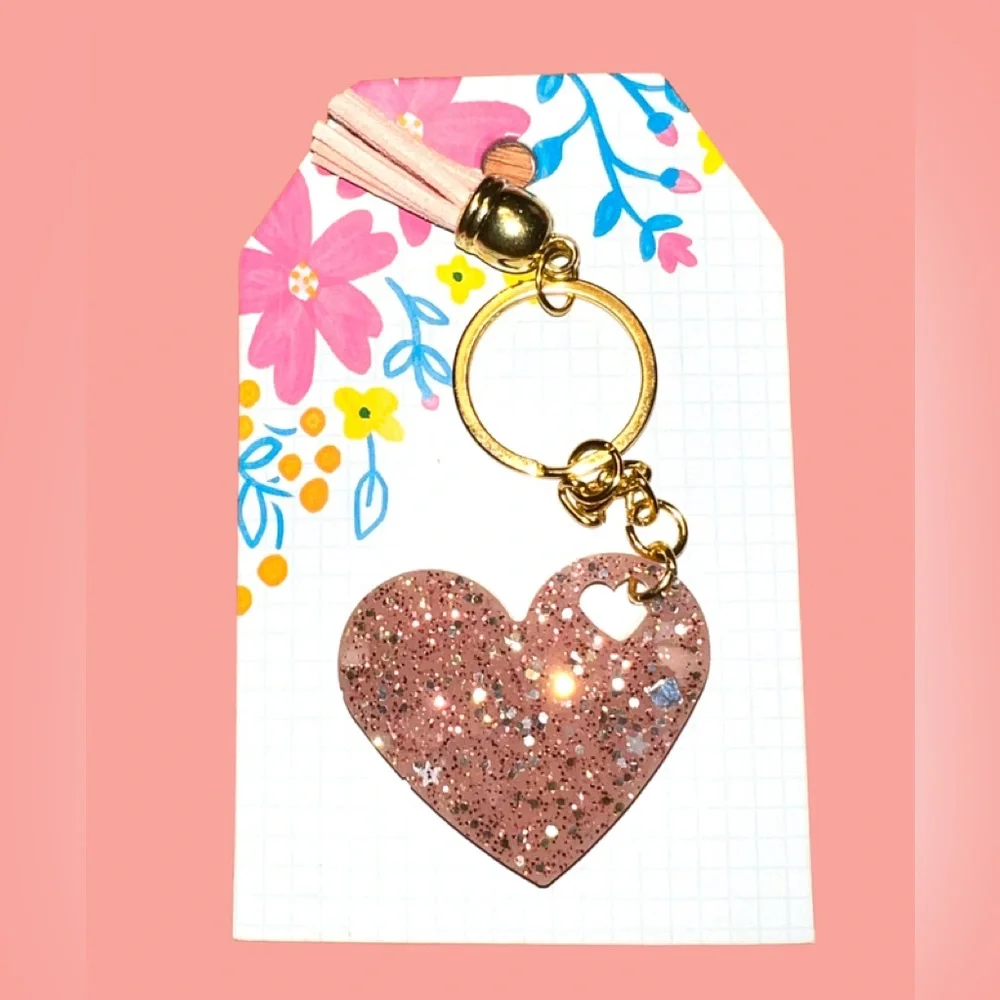 Heart Keychain glitter‎ resin, tassel