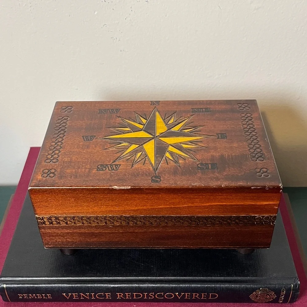Enchanted World of Boxes Compass Design Wooden Keepsake Box‎