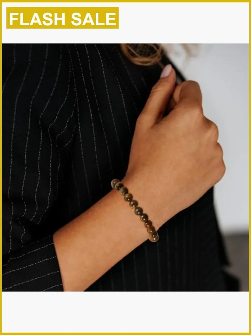Healing Crystal Beaded Stretch Bracelet, Natural Stone Tiger Eye for Women