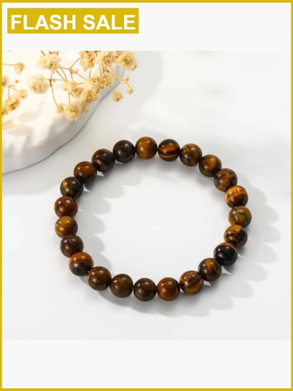 Healing Crystal Beaded Stretch Bracelet, Natural Stone Tiger Eye for Women