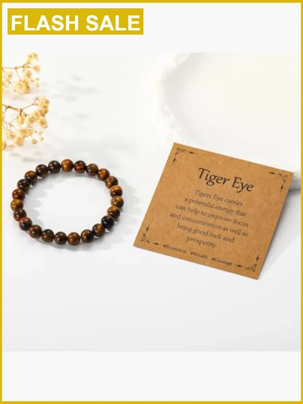 Healing Crystal Beaded Stretch Bracelet, Natural Stone Tiger Eye for Women