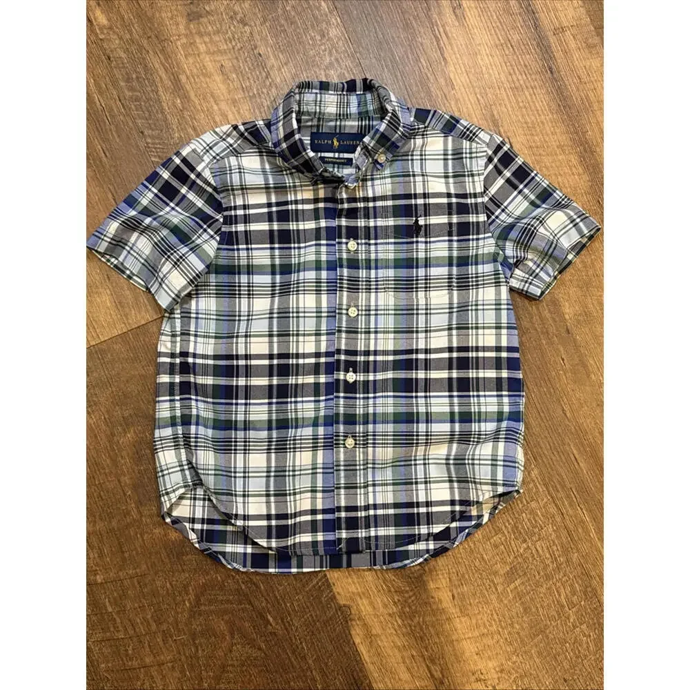 Ralph Lauren Boys Plaid Short Sleeve Button Down‎ Shirt Performance Size 4T