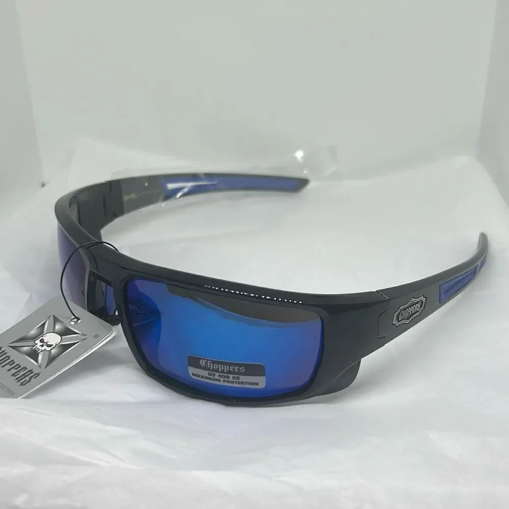 Choppers Model 6765 Wrap Sunglasses UV400 Protection Men’s Biker Style Mirrored