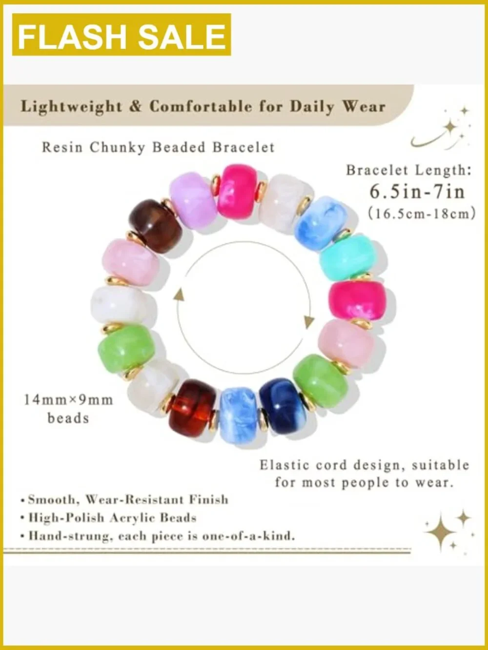 Chunky Beaded Bracelets for Women Set of 4 Boho Stretch