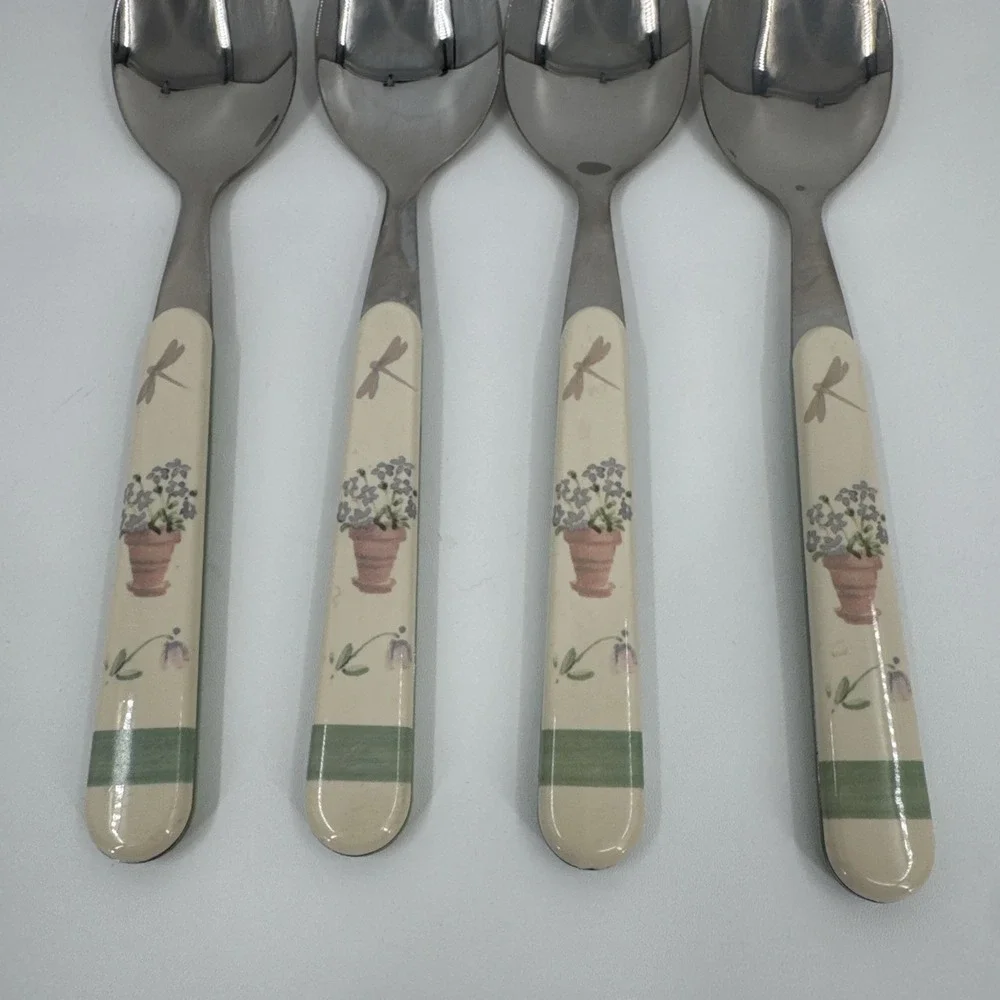 4 Pfaltzgraff Flower Garden Soup‎ Table Spoons Plastic/Stainless