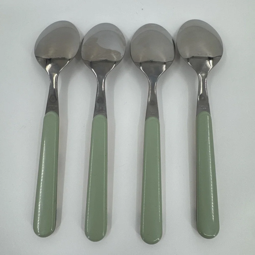 4 Pfaltzgraff Flower Garden Soup‎ Table Spoons Plastic/Stainless