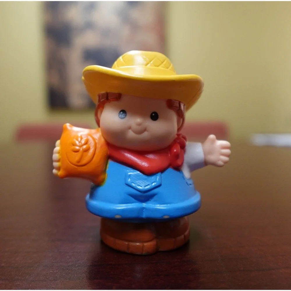 Fisher-Price Little‎ People Farmer Figure Yellow Hat Blue Overalls 2007 Mattel