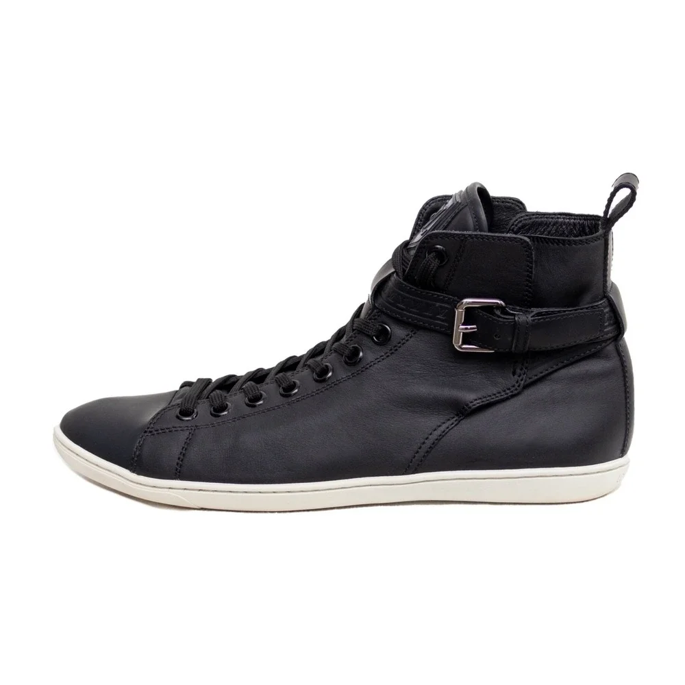 Louis Vuitton Falcon High Top Sneakers Black Leather LV Strap Trainers UK 8 US 9