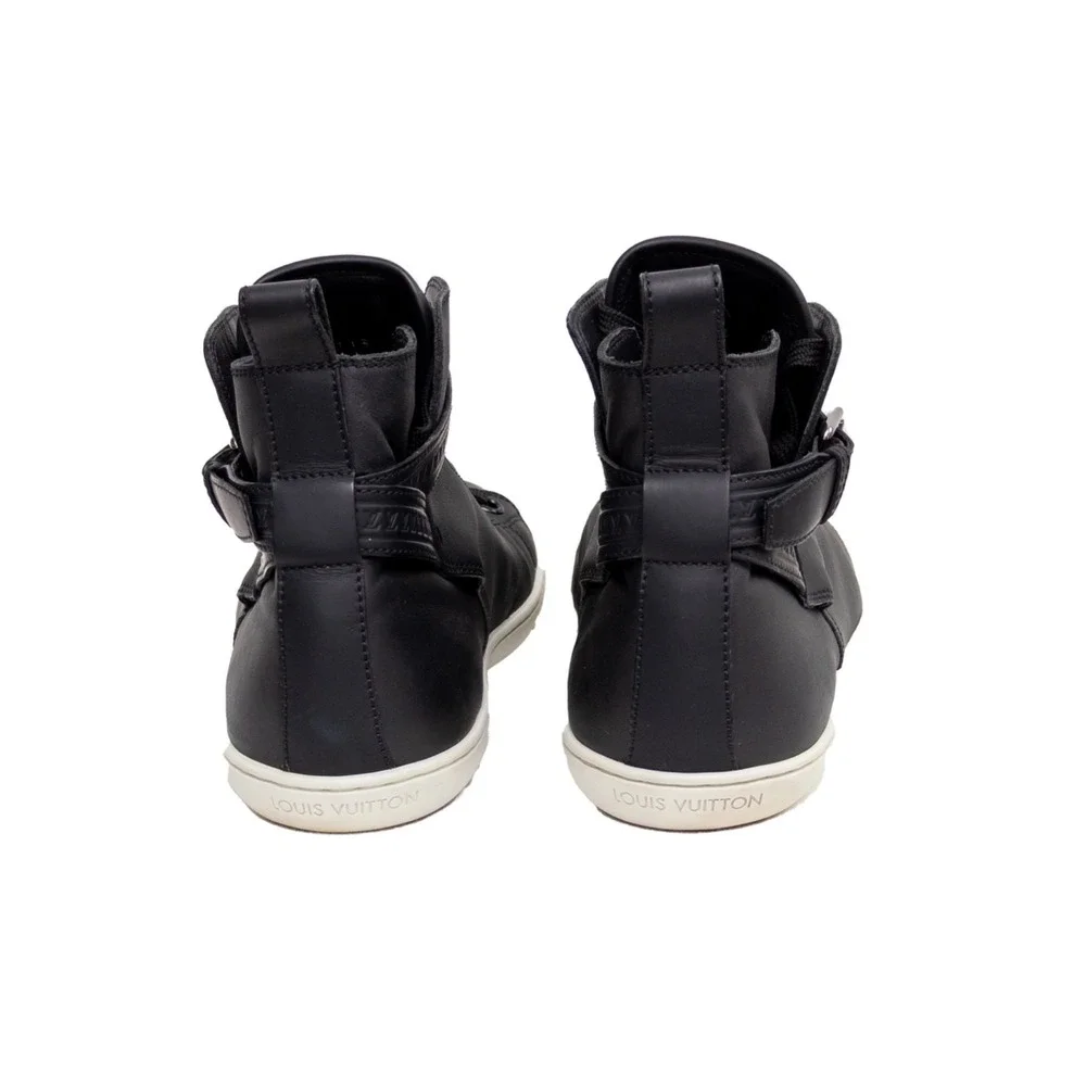 Louis Vuitton Falcon High Top Sneakers Black Leather LV Strap Trainers UK 8 US 9
