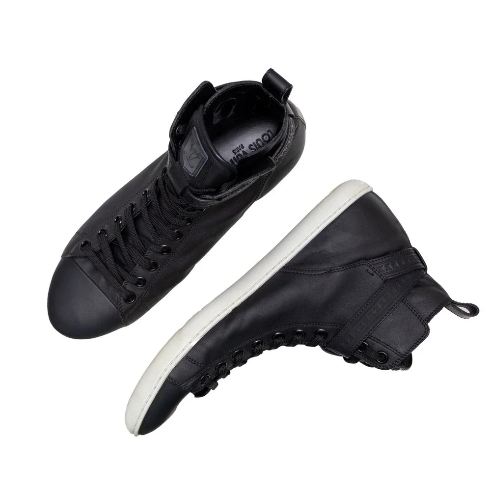 Louis Vuitton Falcon High Top Sneakers Black Leather LV Strap Trainers UK 8 US 9