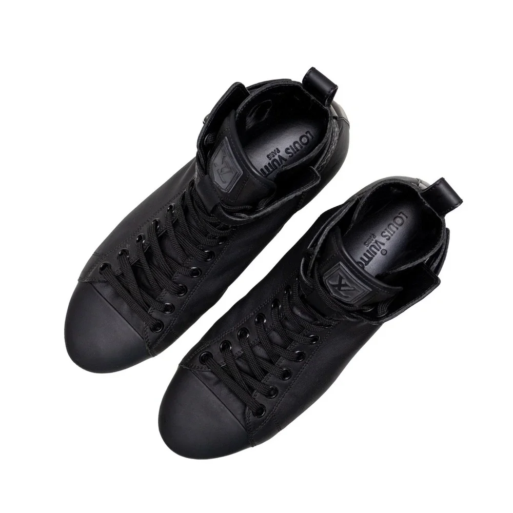 Louis Vuitton Falcon High Top Sneakers Black Leather LV Strap Trainers UK 8 US 9