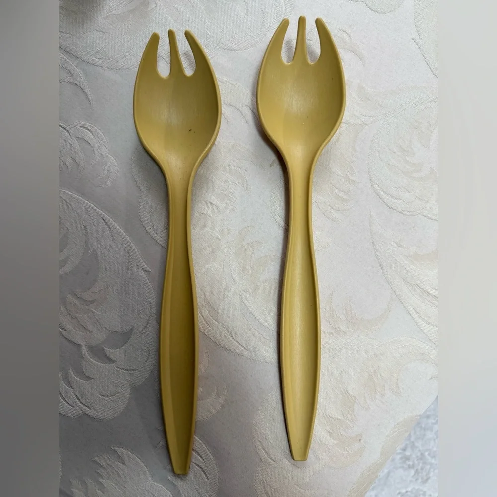 Vintage Tupperware Avocado Green Salad Servers Fork Spoon 12” Set‎ MCM