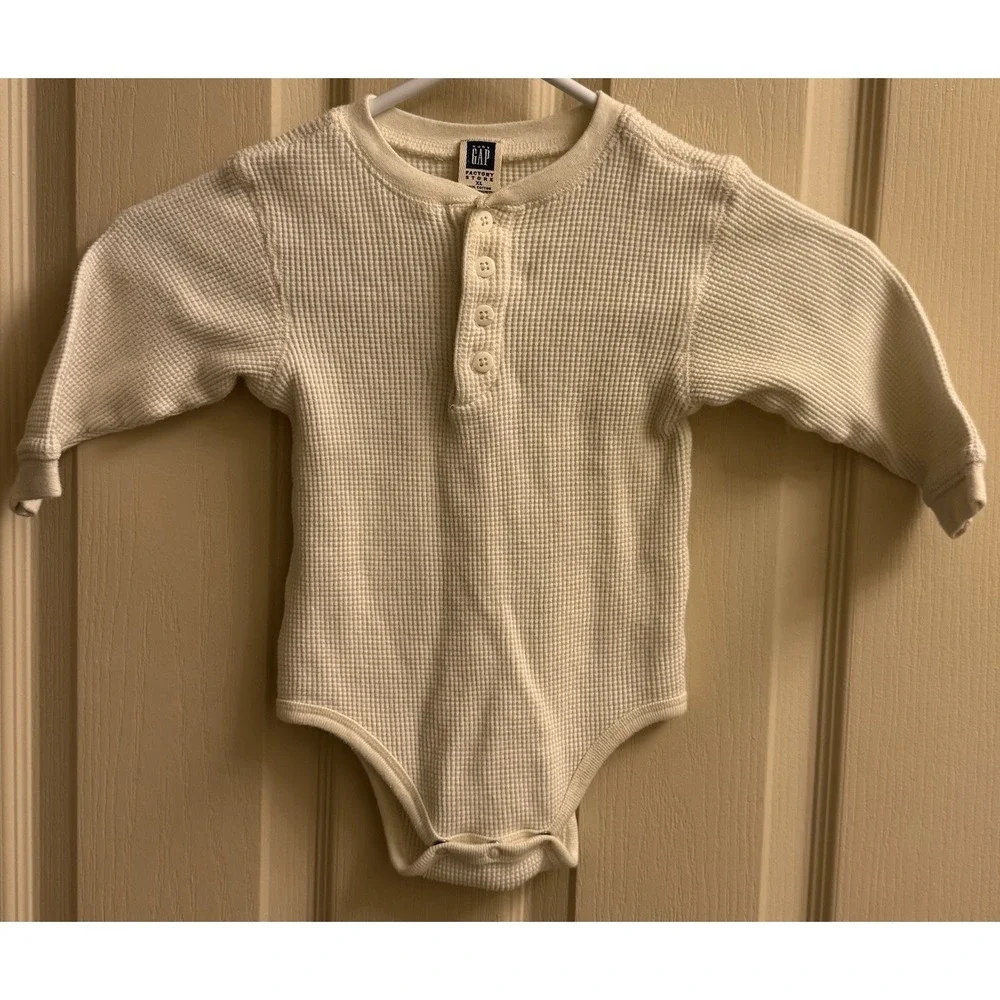 Vintage 90s Baby Gap Unisex‎ Long-Sleeve Thermal-Knit Henley Bodysuit XL EUC