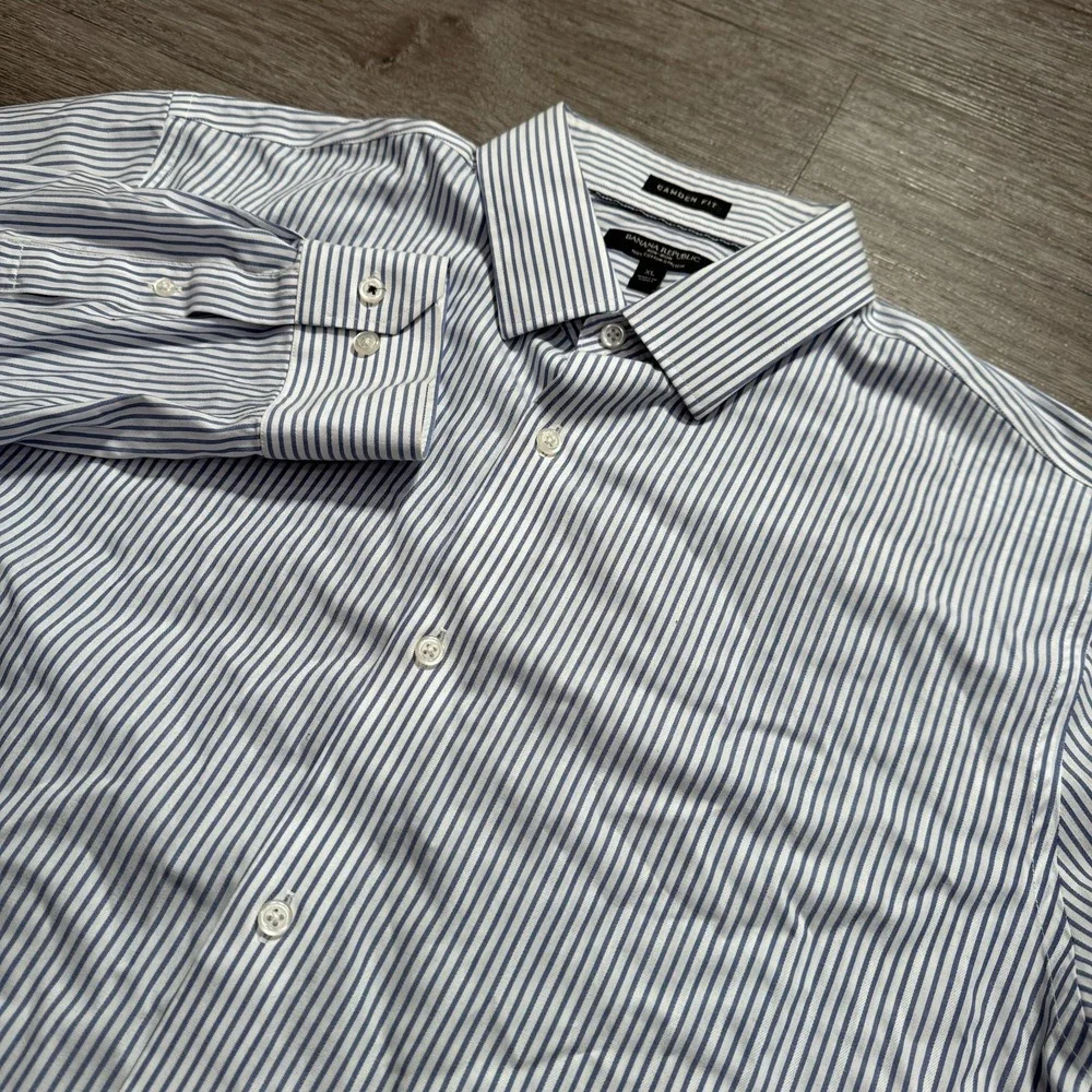 Banana Republic Shirt Men XL Blue Cotton Non-Iron Camden Fit Stripe Business New