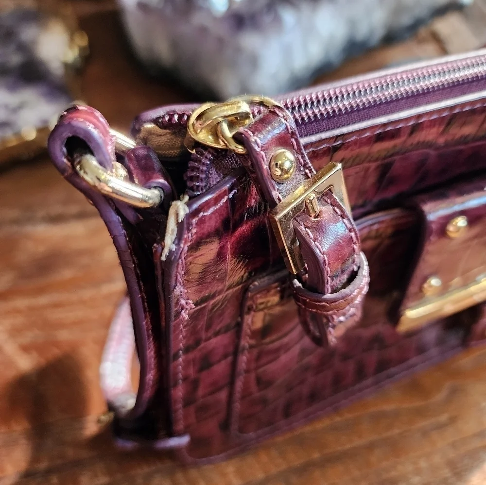 Charles David Purple Leather with Gold hardware Purse - Animal Embossed Print