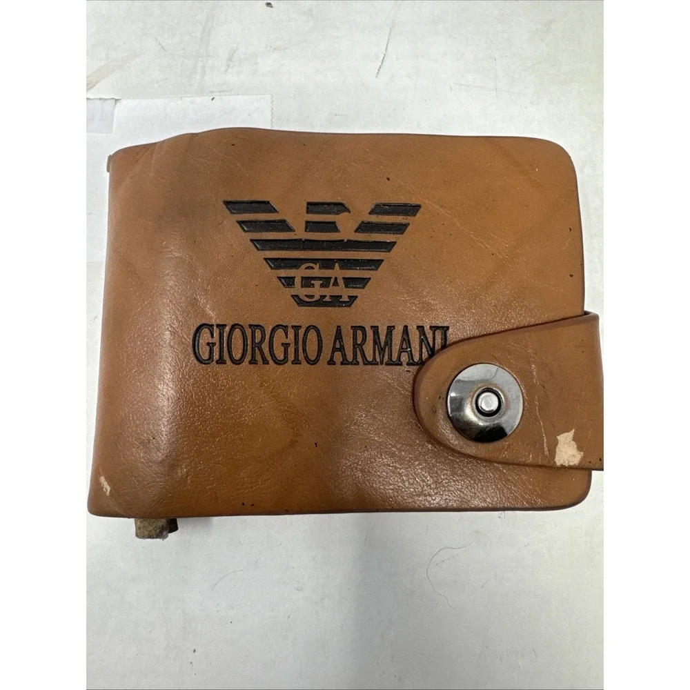 Giorgio Armani Leather Card Holder Wallet‎ In Brown
