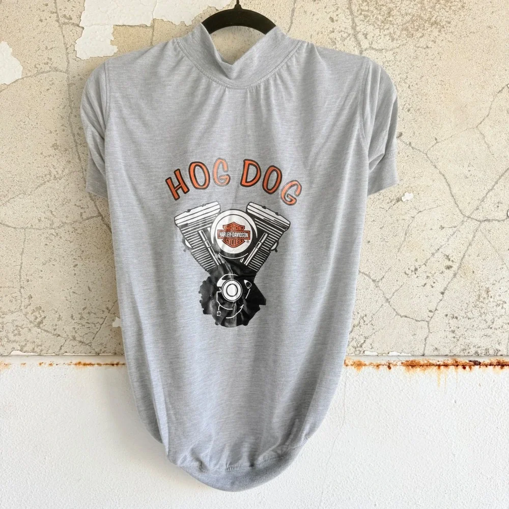 Vintage Harley Davidson Dog Shirt Hog Dog Graphic Biker Pet Apparel Grey XL Y2K