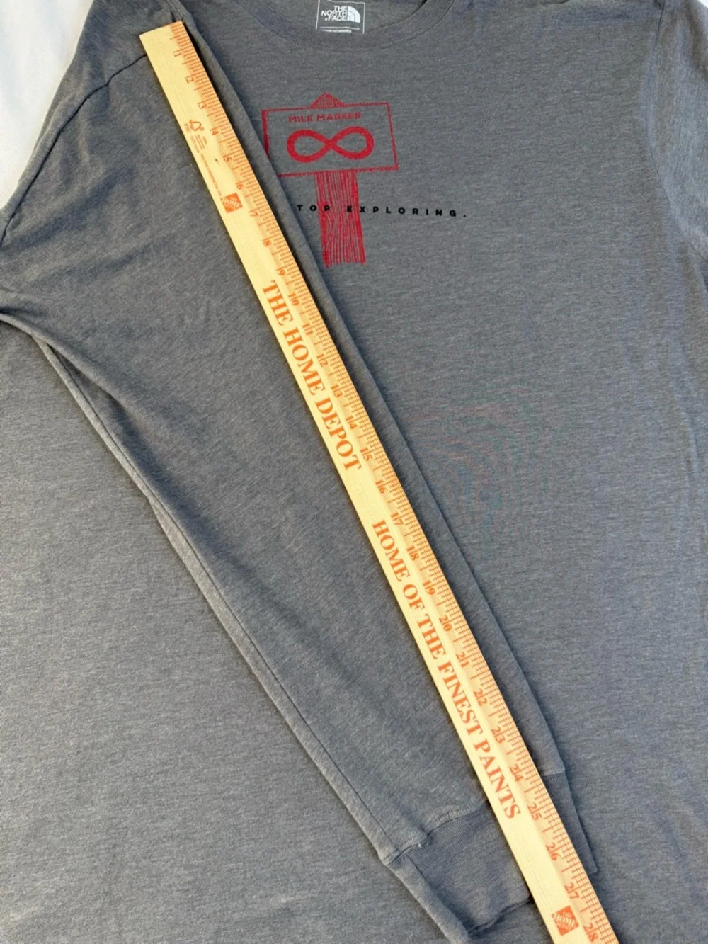 The North Face Gray Long-Sleeve Crewneck Shirt with‎ Red Graphic
