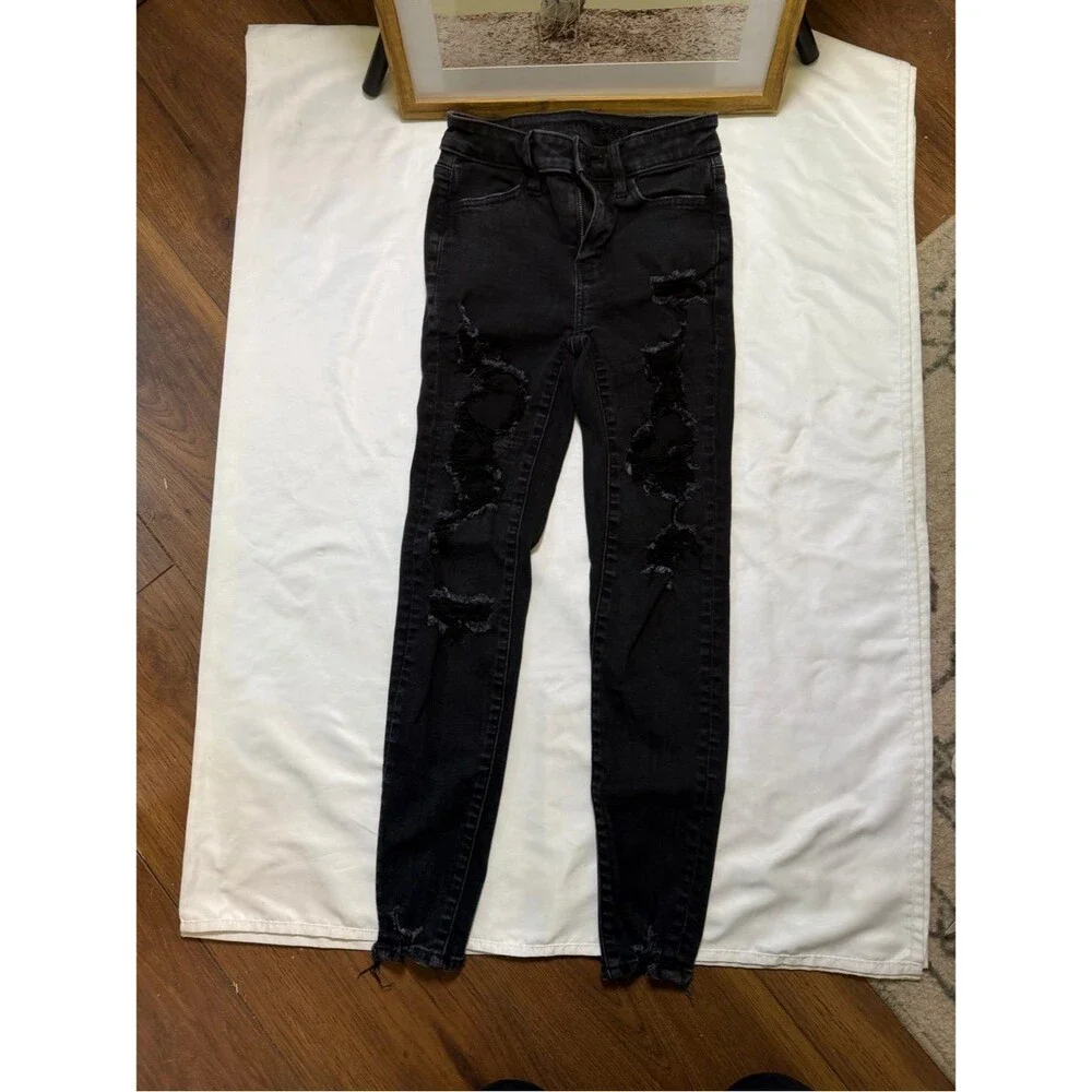 American Eagle size 00 short Charcoal Black Stretch hi rise jeggings