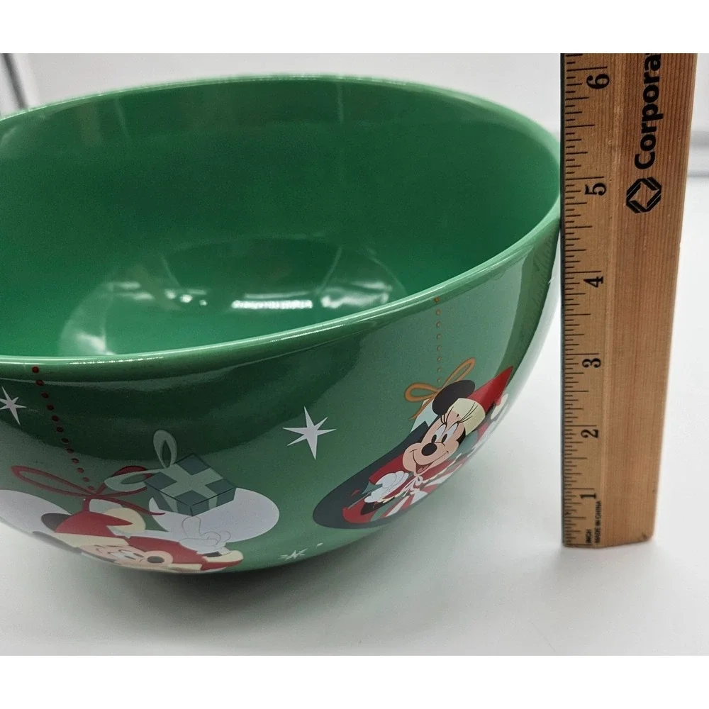 Disney Christmas Serving Bowl‎ Green Mickey Minnie Goofy Donald Holiday Ceramic