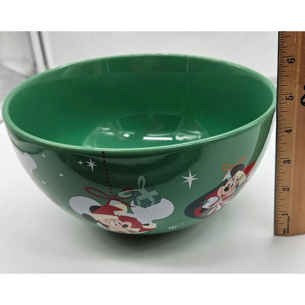 Disney Christmas Serving Bowl‎ Green Mickey Minnie Goofy Donald Holiday Ceramic