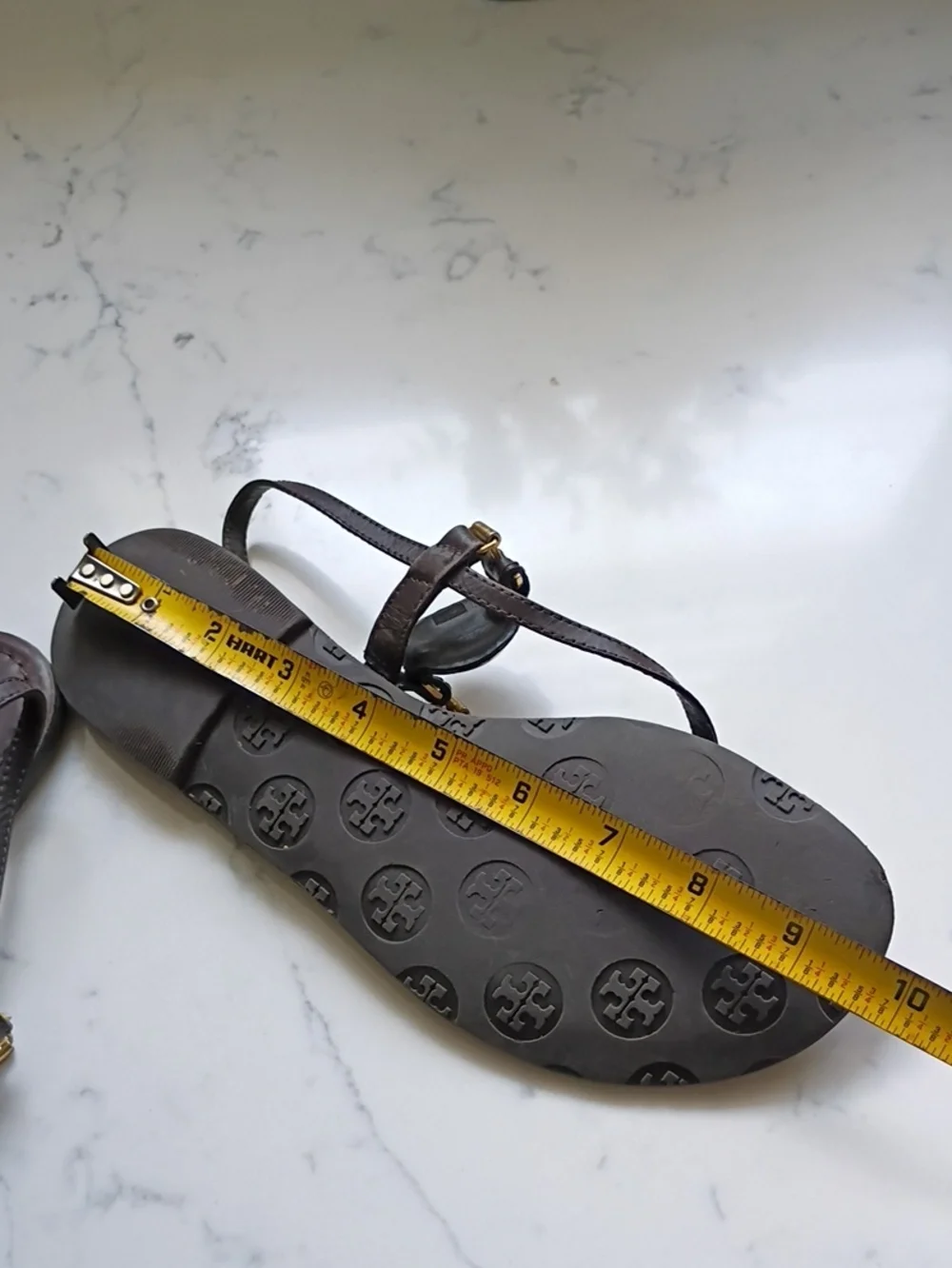 Tory Burch Brown Leather Sandals with Gold Logo Medallions