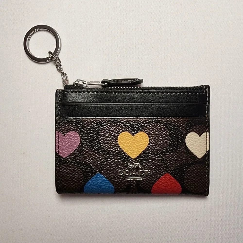 COACH CP466 Mini Skinny Id Case In Signature Canvas & Leather With Heart