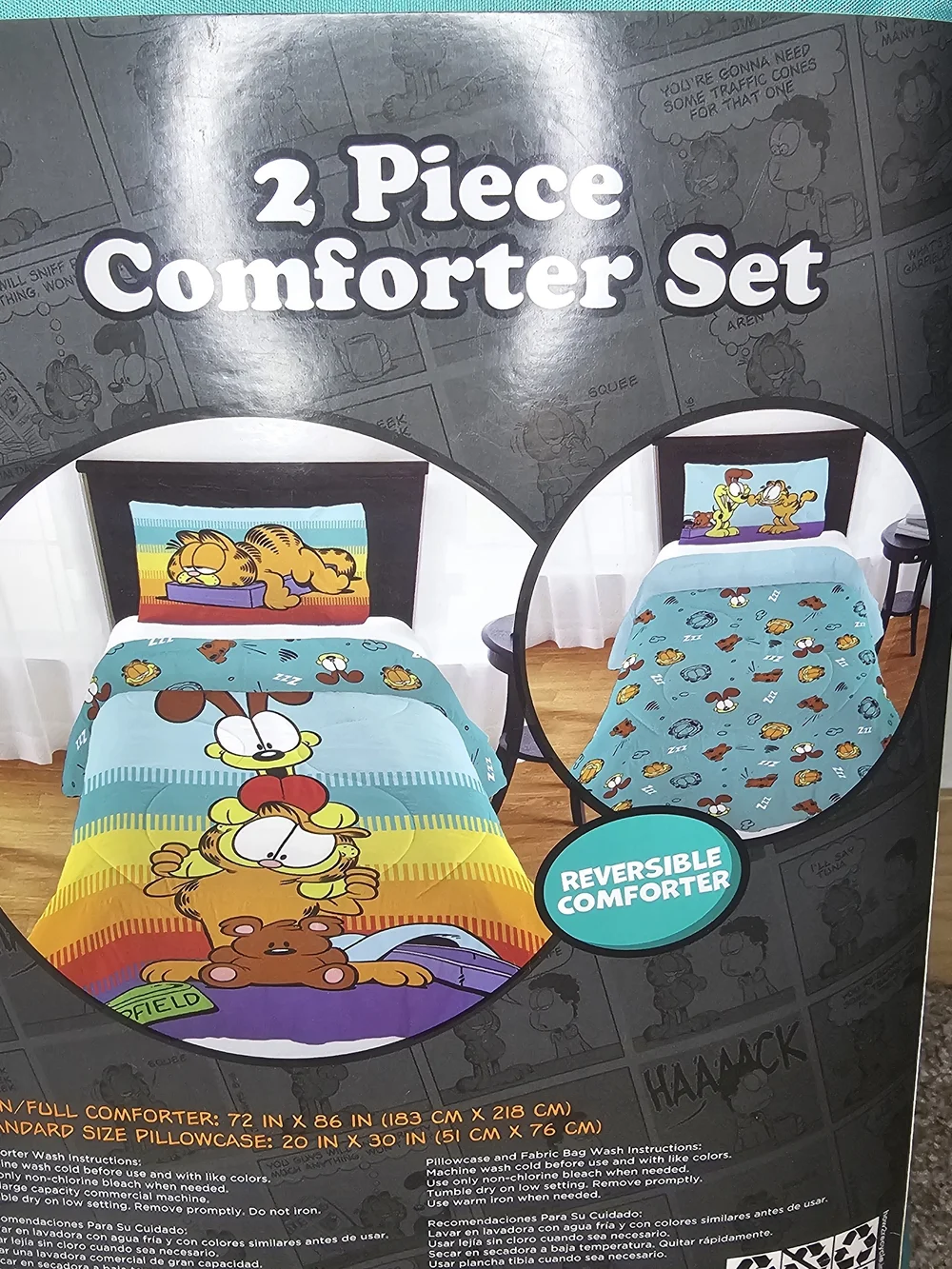Garfield Reversible Comforter Set in Teal - 2 Piece Twin/Full