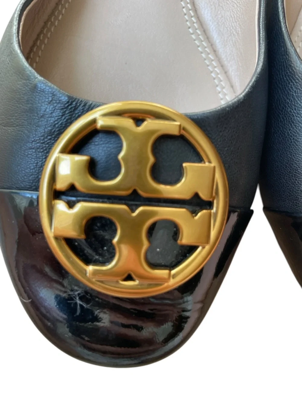 Tory Burch Chelsea Black Cap-Toe Leather & Patent Ballet Flat Women's Sz 6.5