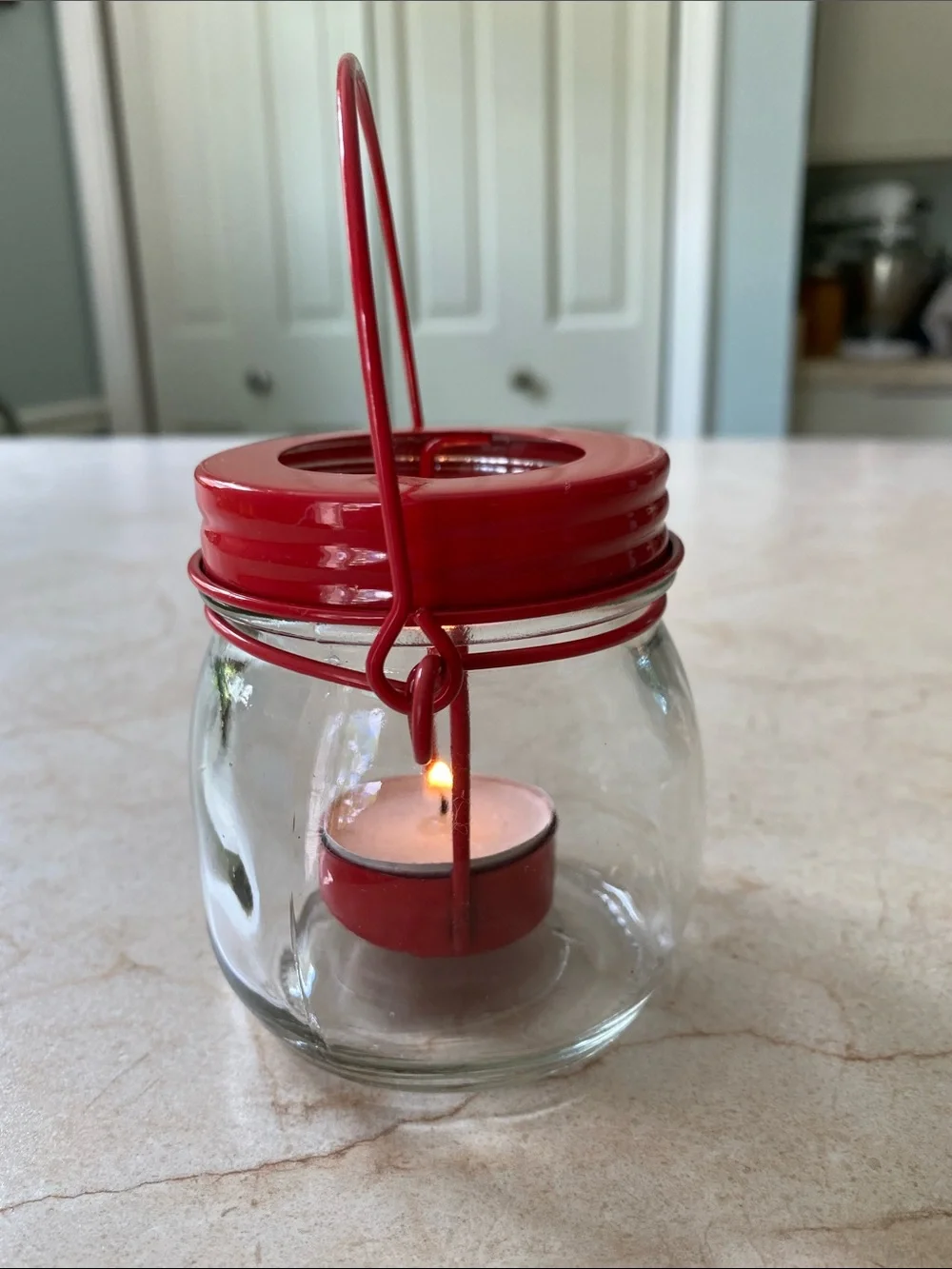 VINTAGE Red Glass Hanging Tea Light Lantern