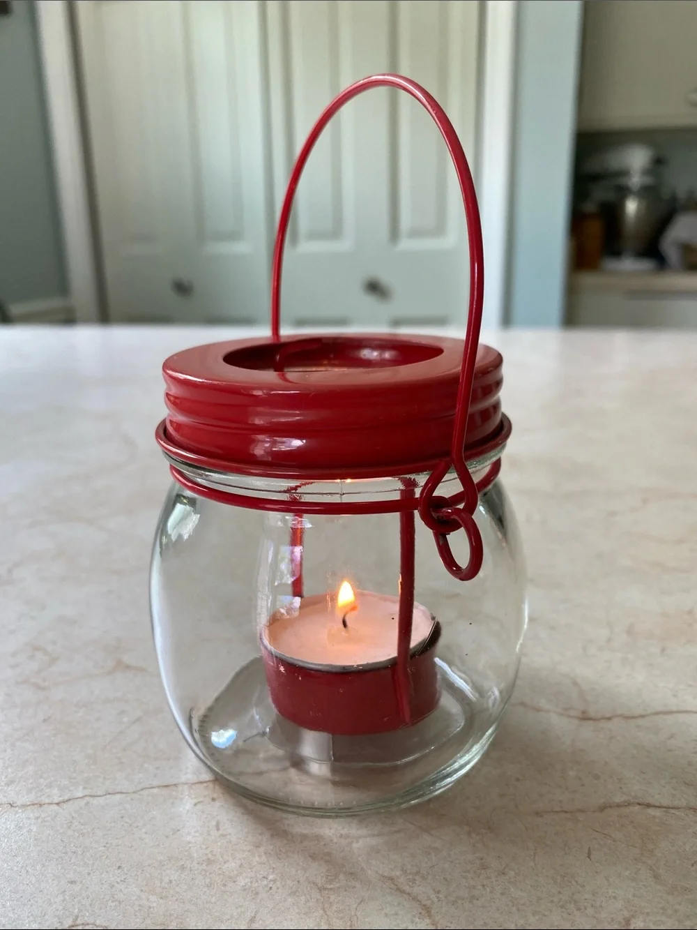 VINTAGE Red Glass Hanging Tea Light Lantern