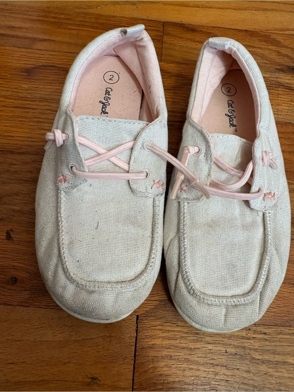 Cat & Jack Cream Canvas Moccasins with Pink Accents