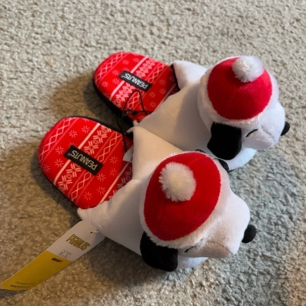 Peanuts Snoopy Christmas Slippers NEW 9/10 Red White Blue Santa Dog