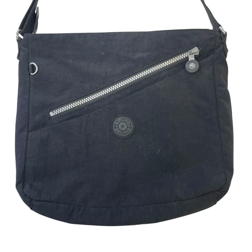 Kipling Black Nylon Crossbody Messenger Bag Tablet Zip Top Adjust Strap Purse