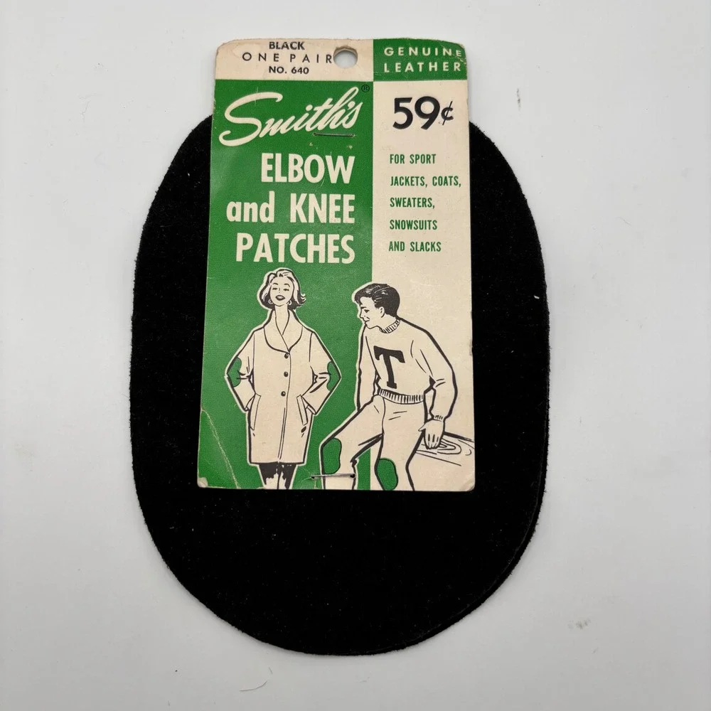Smiths Genuine Leather Elbow and‎ Knee Patches Black Suede Cowhide No. 640 NOS