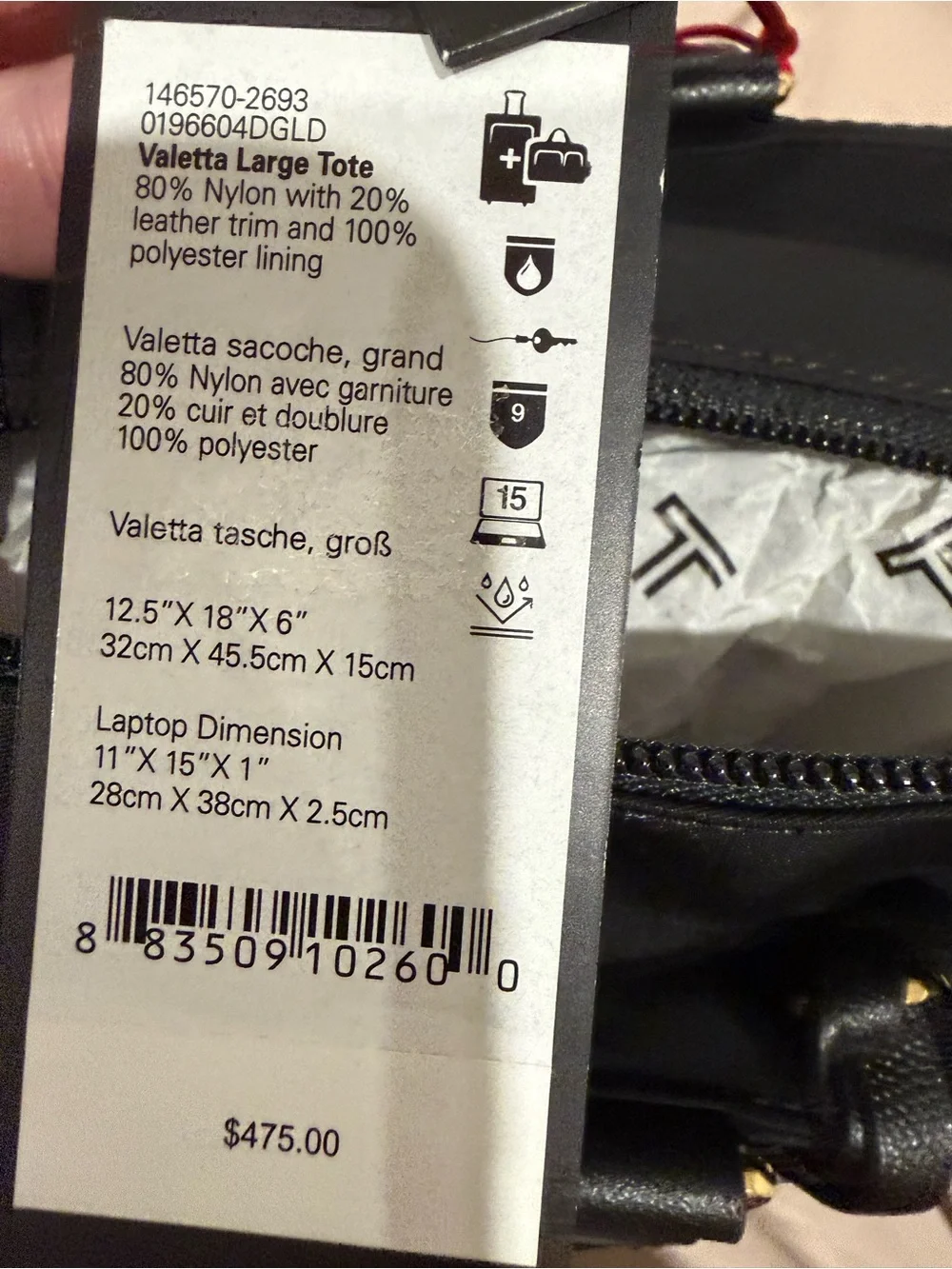 Tumi black tote