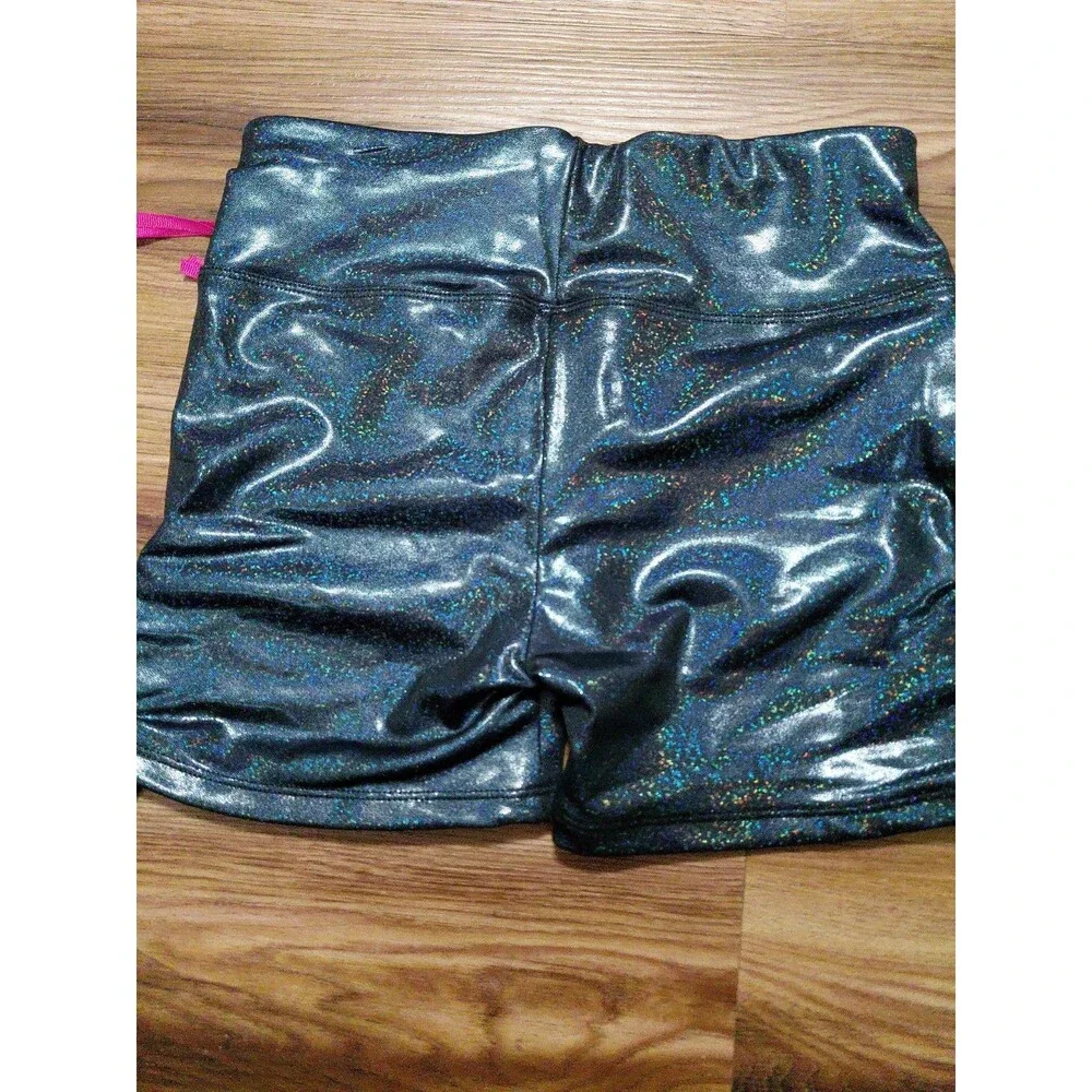 Justice girls XL(16/18) iridescent dance & gym shorts metallic black nwt
