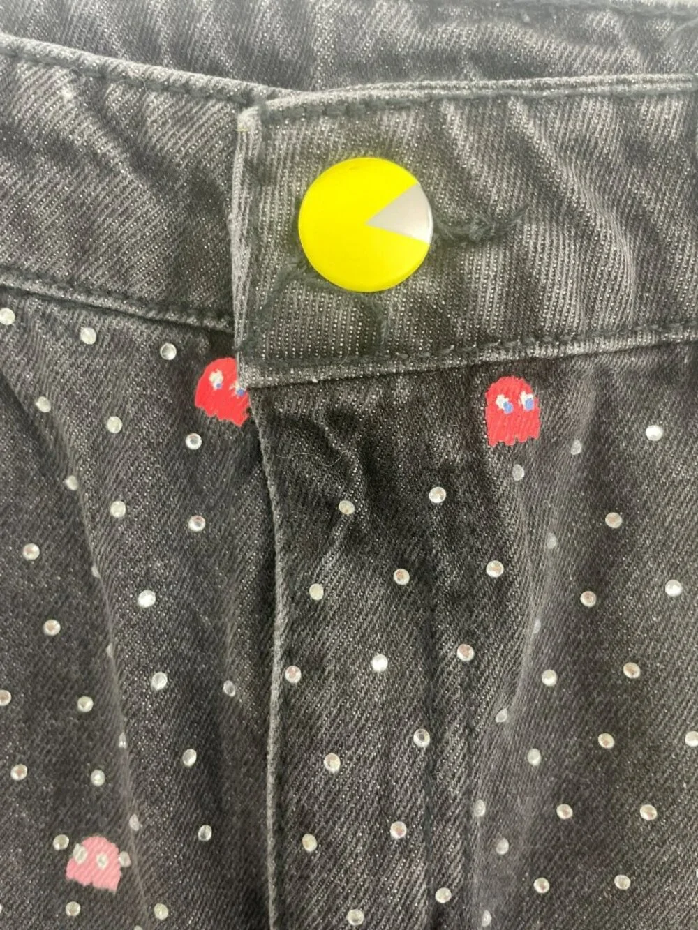 Justice Pac-Man Shorts Stretchy Denim Mini Mom Rhinestones Black Girls Sz 14 NWT