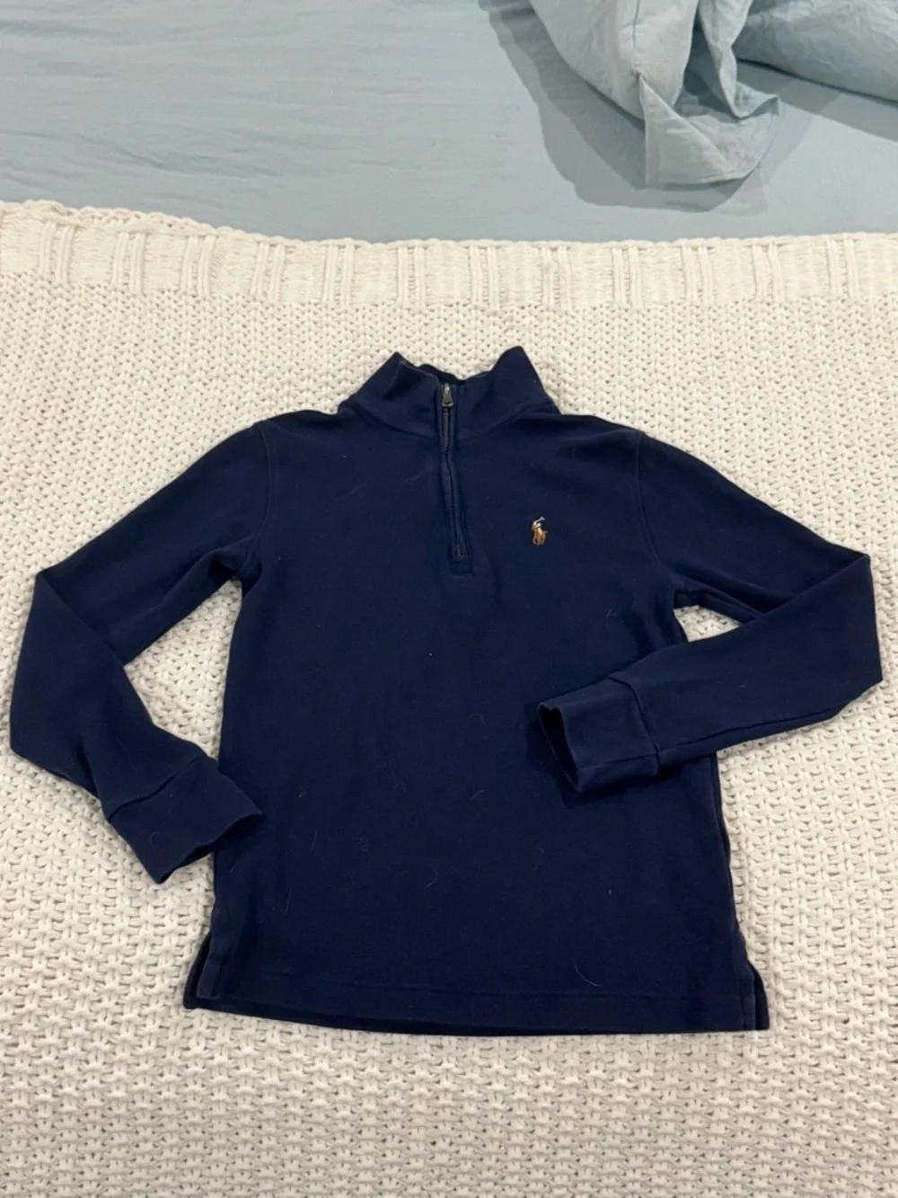 Ralph Lauren Navy Quarter-Zip Sweatshirt with Gold Pony