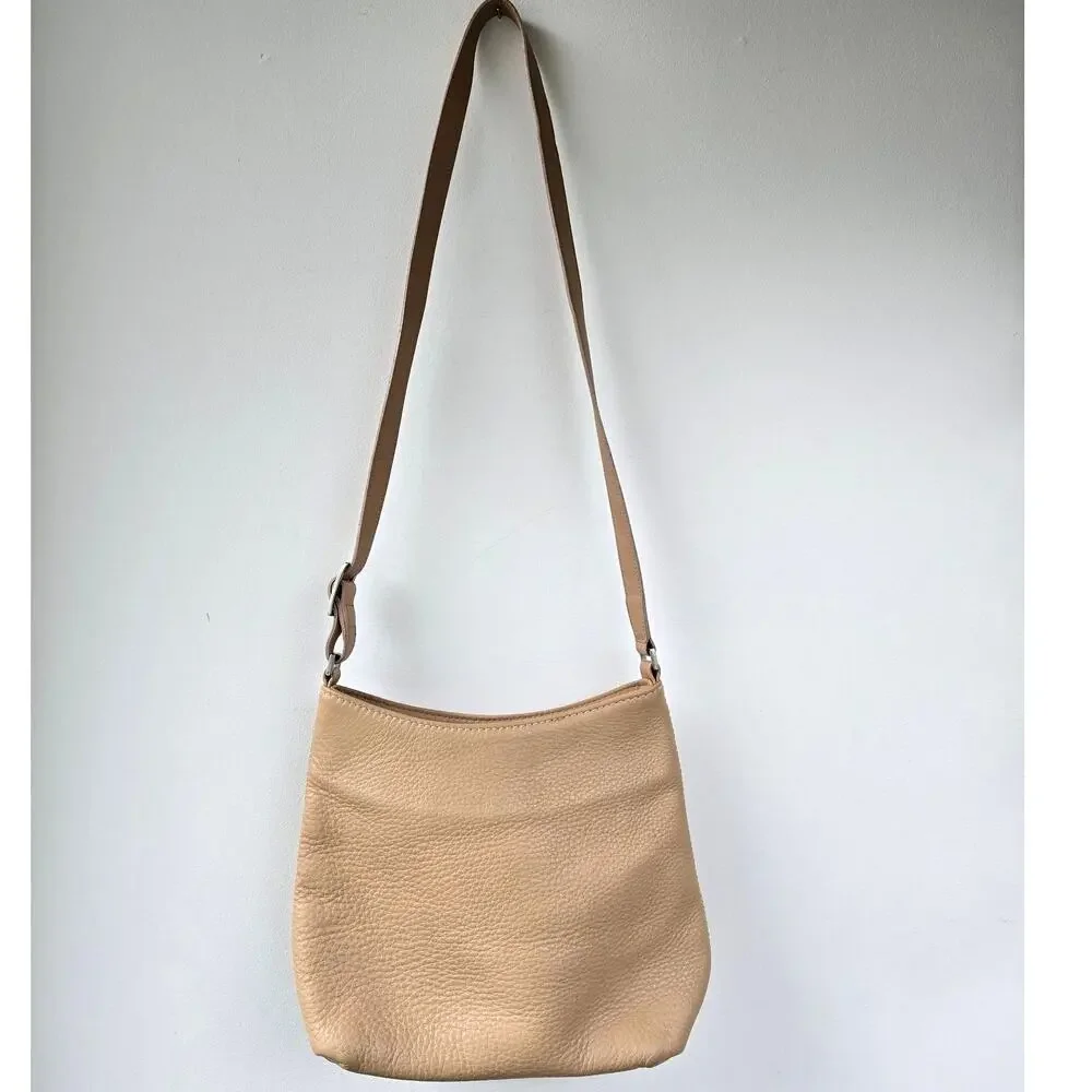 Coach Vintage Hudson Pebbled Leather Crossbody Purse Beige Neutral Bag Bullseye