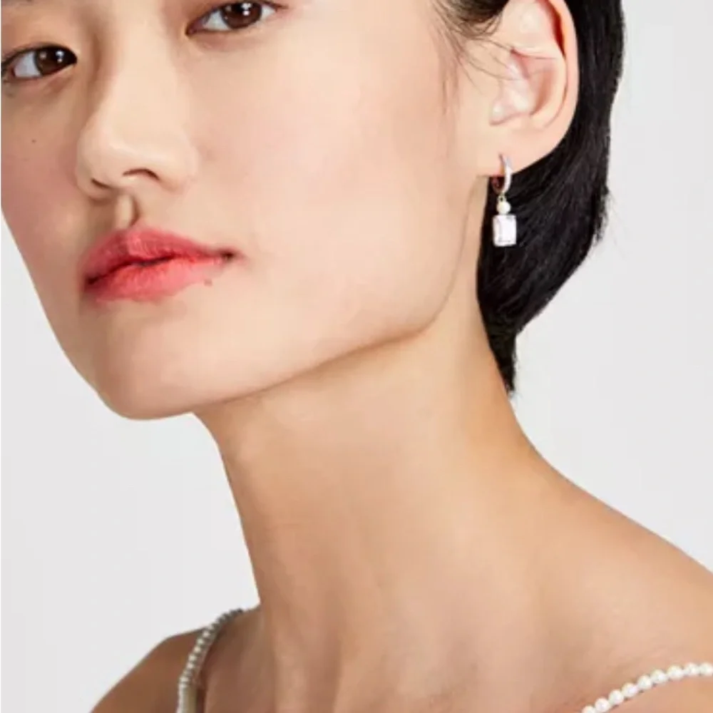 Kate Spade‎ Bouquet Toss Cubic Zirconia & Imitation Pearl Charm Huggie Earrings