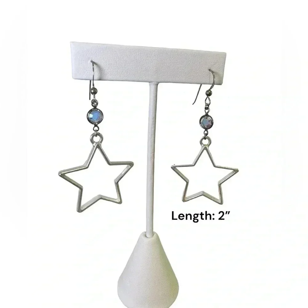 2” Handmade Western Star Cutout dangled silver Earrings