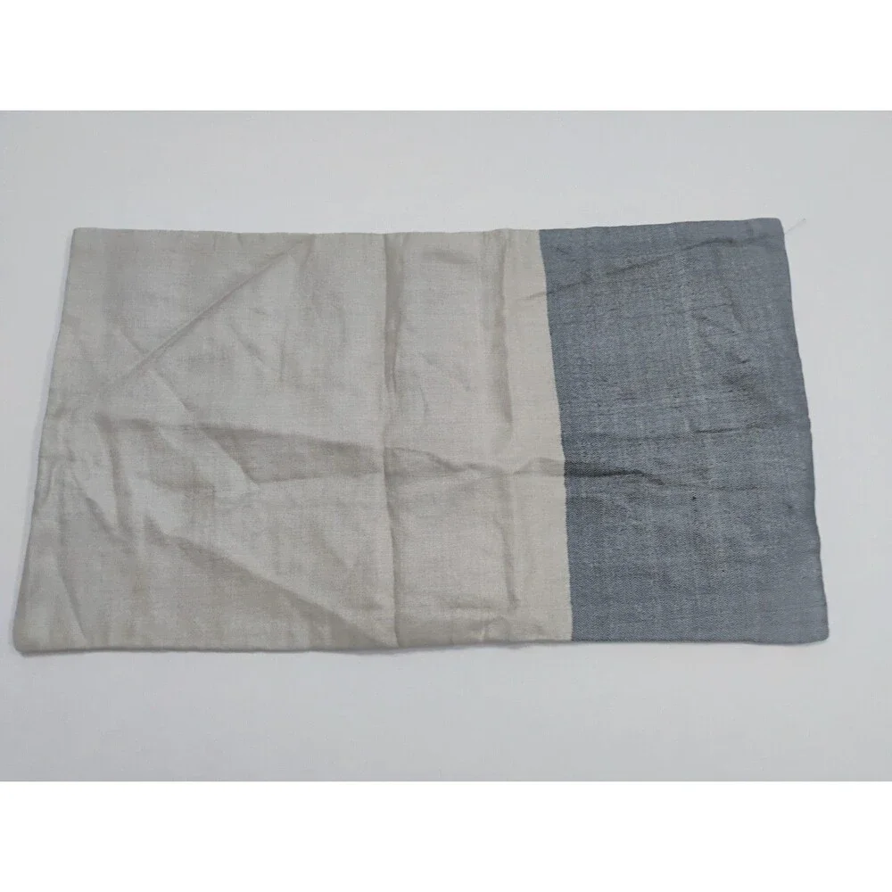 New West Elm 100% Silk Neutral Gray & Beige Rectangle Pillow Cover 12x21
