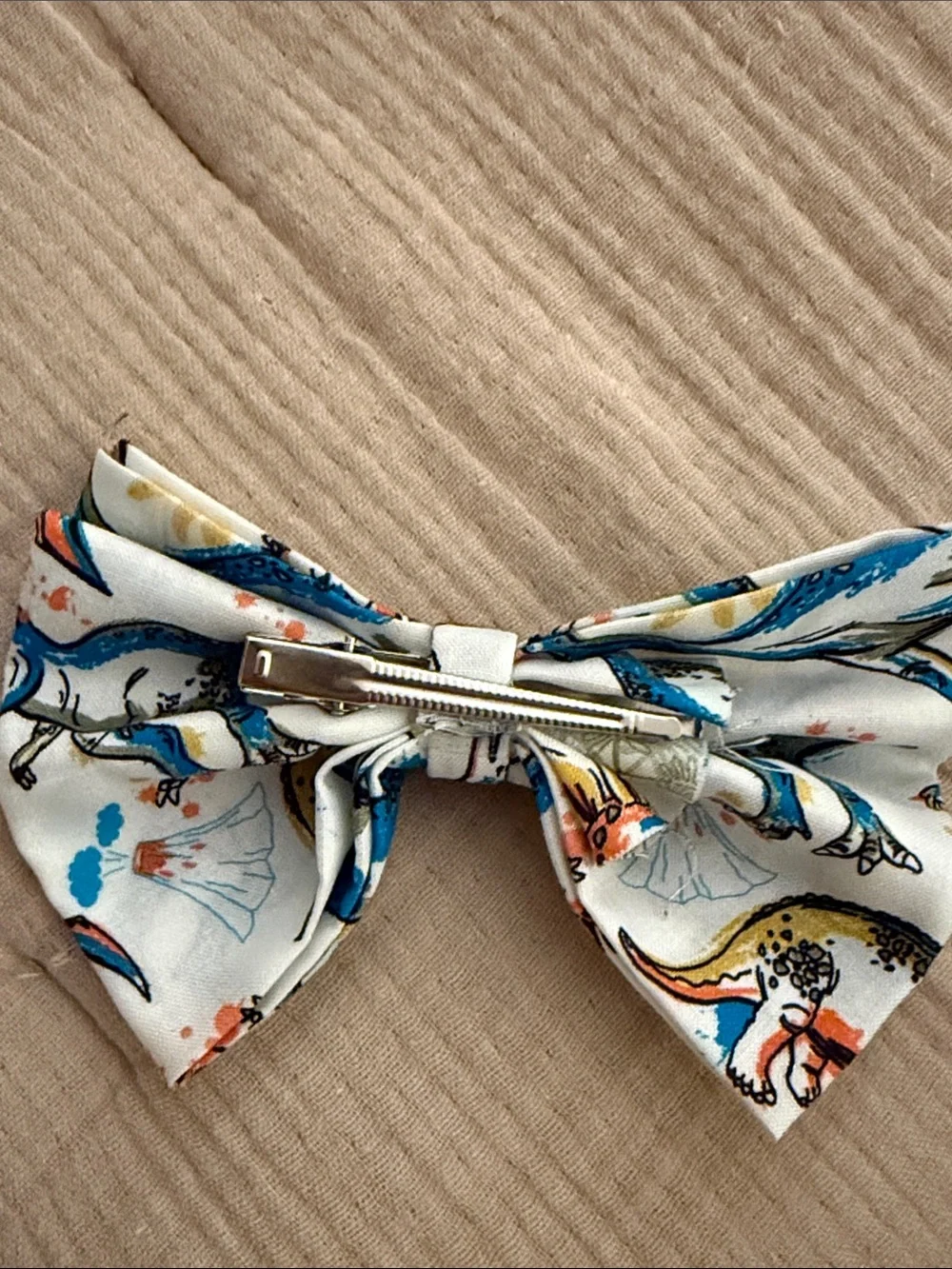 White Dinosaur Print Kids Bow Hair Clip