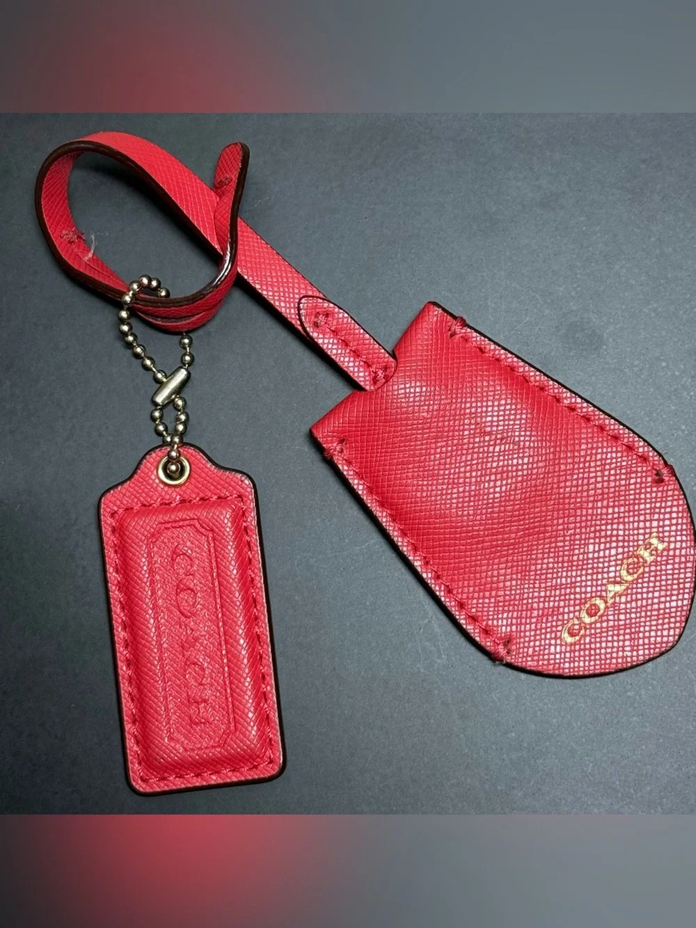 Coach Red Textured Leather Hangtag & Key Chain